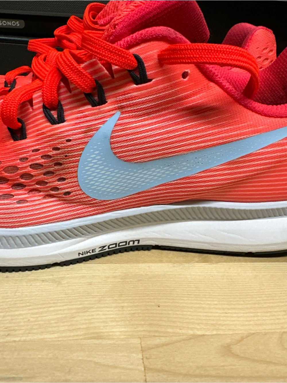 Nike Women's Bright Coral Running Sneakers with Light Blue Swoosh - Picture 2 of 12